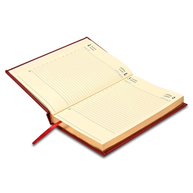 FIS 2026 Golden A5 Diary, 148x210mm, 1 Side Padded Italian PU Cover Materials, Gold Gilded Edges, 1 Day a Page Format, Arabic/English, 70gsm Italian Ivory Paper, Maroon Cover-FSDI20AEG26MR - Image 3