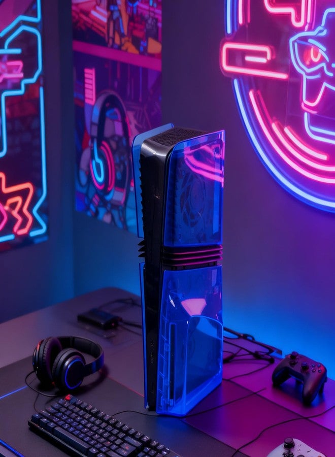 IFEEHE غطاء حماية شفاف لجهاز PS5 Pro Disc Edition، غطاء أمامي صلب شفاف، ملحقات حماية الجهاز (أزرق شفاف) - Image 2