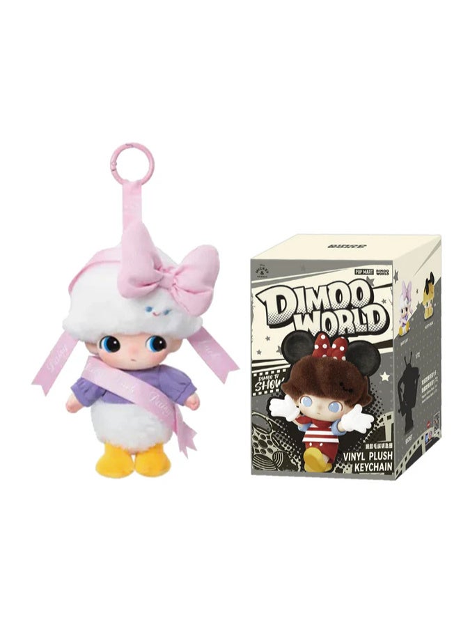 🎀 Daisy's Gift Keychain A very cute design inspired by Daisy, featuring a large pink ribbon and softly colored clothing (white, purple, yellow).  ✨ Made of soft plush material with delicate details, it's perfect as a bag or keychain accessory, or as a special gift for Dimoo and Disney fans. - Image 1