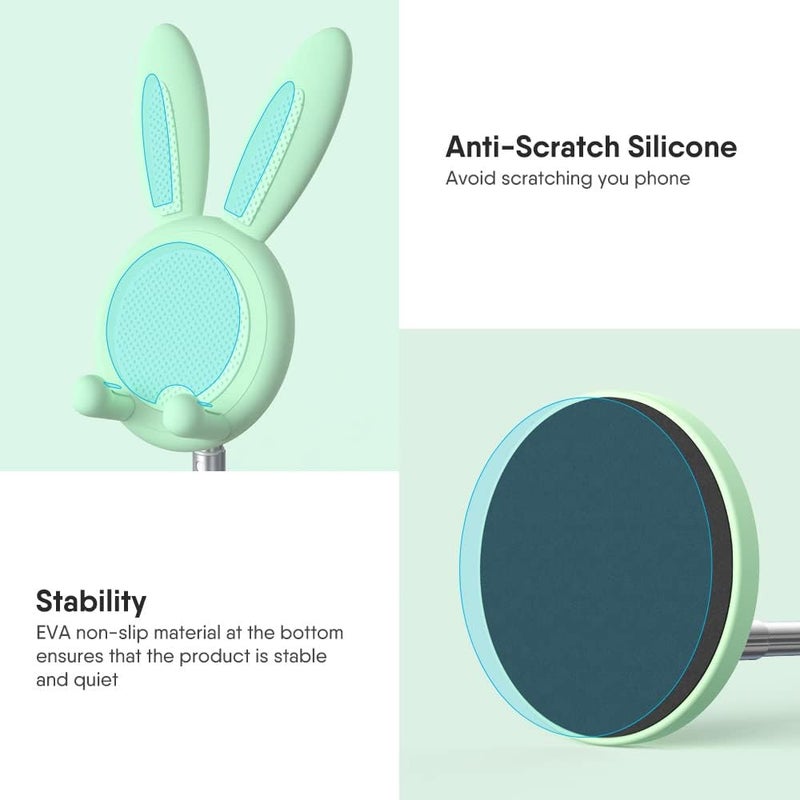 Oatsbasf Cell Phone Stand, Adjustable Cute Bunny Phone Stand for Desk, Kawaii Phone Holder Stand, Compatible with All Mobile Phones, iPhone, Kindle, Switch (Green) - Image 5