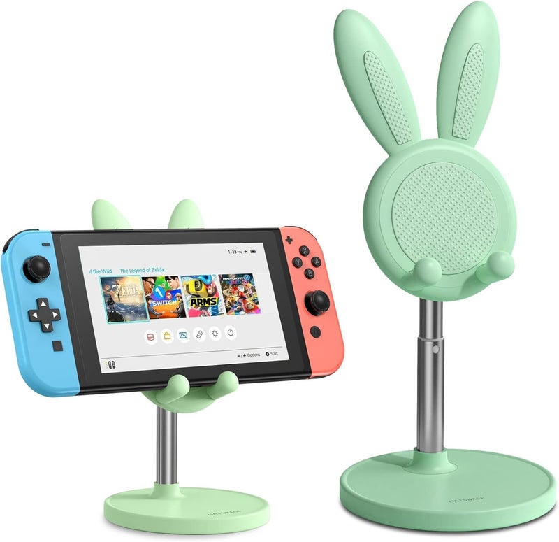 Oatsbasf Cell Phone Stand, Adjustable Cute Bunny Phone Stand for Desk, Kawaii Phone Holder Stand, Compatible with All Mobile Phones, iPhone, Kindle, Switch (Green) - Image 1