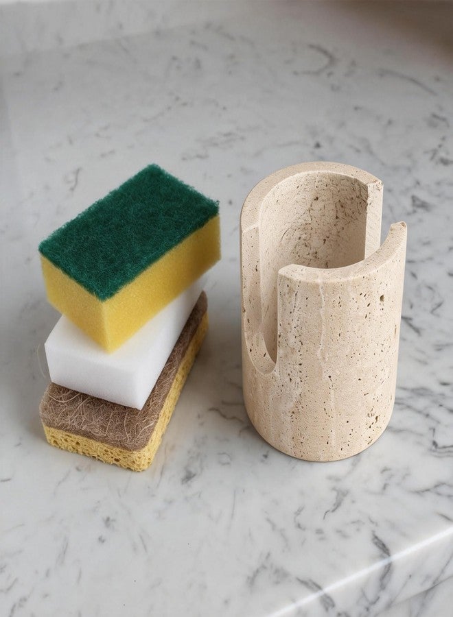ZSHAWN Natural Marble Travertine Sponge Holder for Kitchen Sink, Fast Drying and Absorbent Rack, Stylish Sink Organizer Caddy - Beige Travertine, Rust-Free Design - Image 5