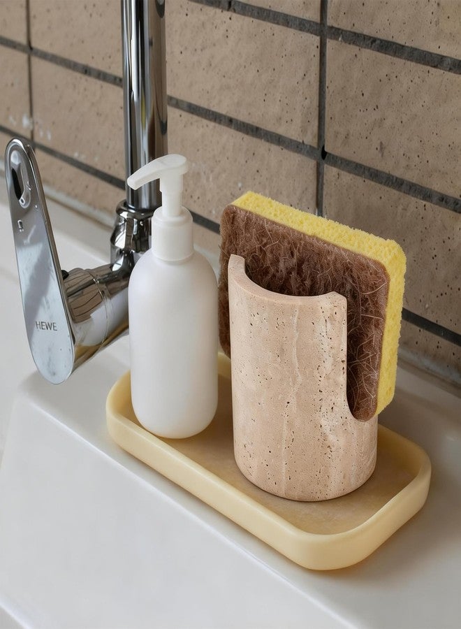 ZSHAWN Natural Marble Travertine Sponge Holder for Kitchen Sink, Fast Drying and Absorbent Rack, Stylish Sink Organizer Caddy - Beige Travertine, Rust-Free Design - Image 2