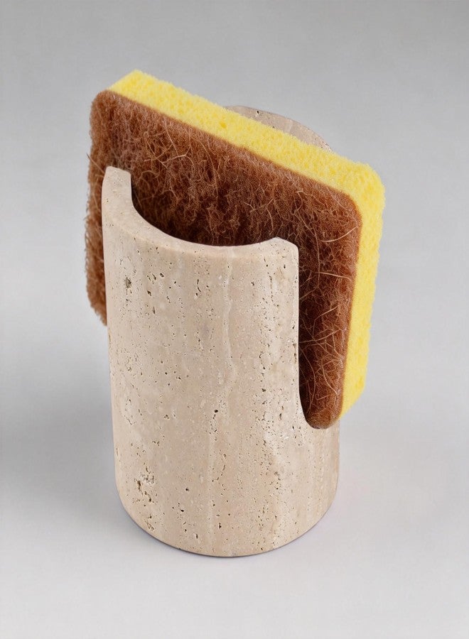 ZSHAWN Natural Marble Travertine Sponge Holder for Kitchen Sink, Fast Drying and Absorbent Rack, Stylish Sink Organizer Caddy - Beige Travertine, Rust-Free Design - Image 1