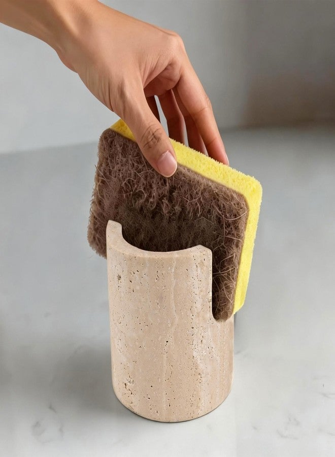 ZSHAWN Natural Marble Travertine Sponge Holder for Kitchen Sink, Fast Drying and Absorbent Rack, Stylish Sink Organizer Caddy - Beige Travertine, Rust-Free Design - Image 3