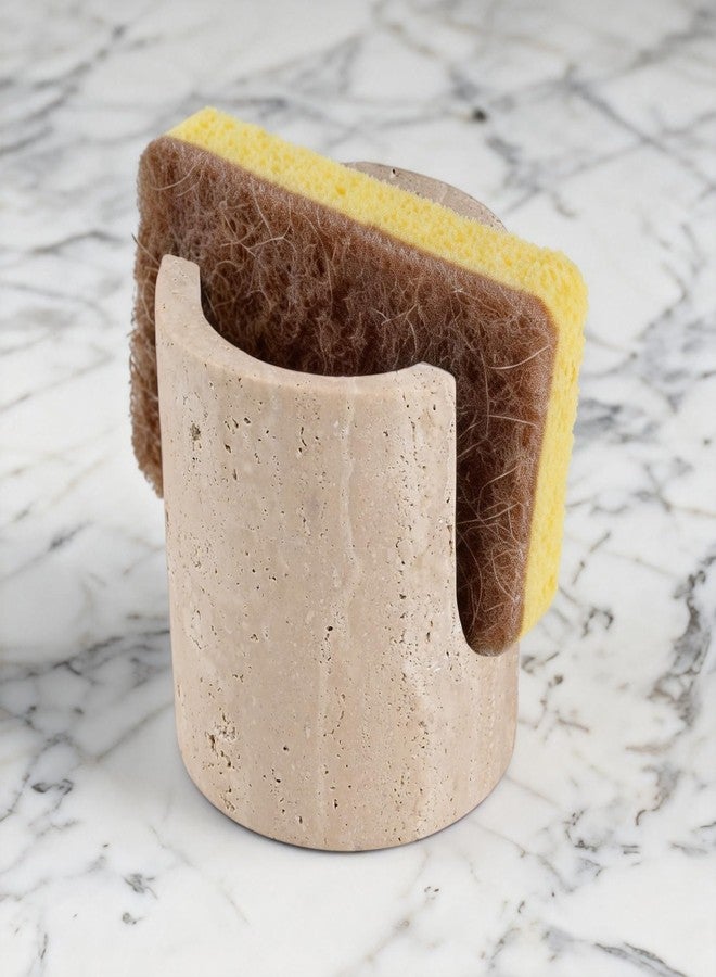 ZSHAWN Natural Marble Travertine Sponge Holder for Kitchen Sink, Fast Drying and Absorbent Rack, Stylish Sink Organizer Caddy - Beige Travertine, Rust-Free Design - Image 4