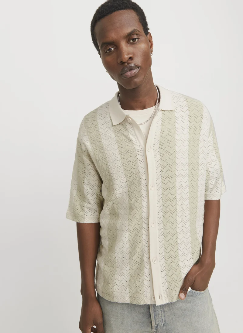 JACK & JONES Sea Salt Knitted Short Sleeve Shirt for Men | Best Price UAE