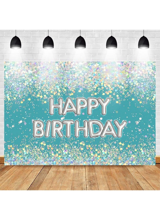 Mocsicka Blue Glitter Birthday Backdrop Rainbow Confetti Girl Birthday Photography Background Holographic Birthday Party Cake Table Decoration Photo Booth Props (7X5Ft)  - Image 4