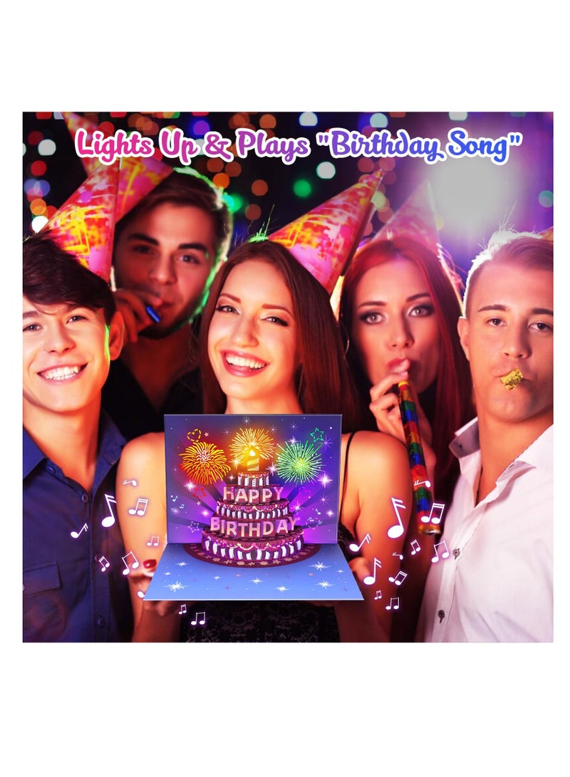 Generic 3D Pop-Up Happy Birthday Card with Light & Sound, Fireworks Show - Premium Greeting Card for Men, Women, Kids, Husband, Wife - Perfect for Personalization with Envelopes Included.  - Image 2
