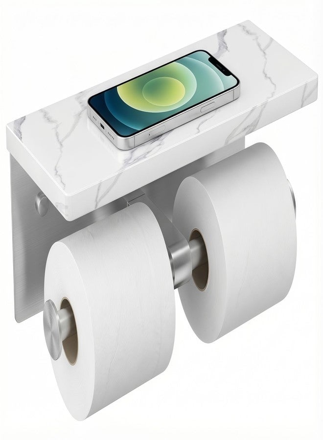 FORIOUS Toilet Paper Holder with Shelf, Marble Wall Mount Tissue Roll Holder for Bathroom, Washroom, 304 Stainless Steel Double Commercial Toilet Tissue Dispensers with Phone Shelf, Brushed Nickel - Image 1
