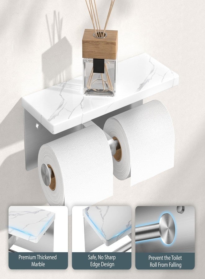 FORIOUS Toilet Paper Holder with Shelf, Marble Wall Mount Tissue Roll Holder for Bathroom, Washroom, 304 Stainless Steel Double Commercial Toilet Tissue Dispensers with Phone Shelf, Brushed Nickel - Image 3