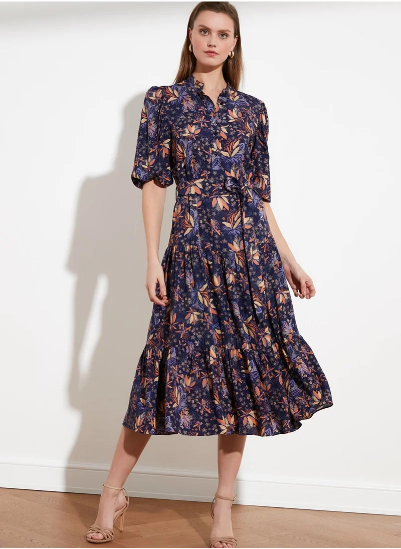 trendyol Floral Print Pleated Dress