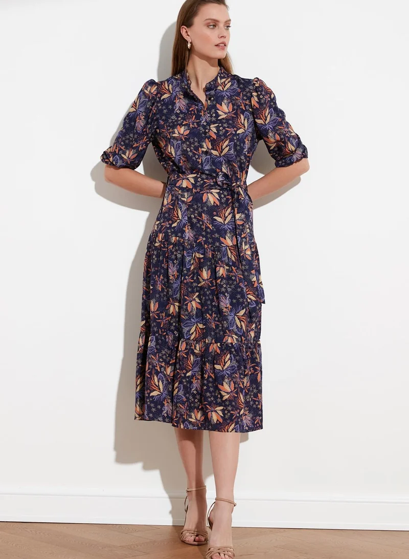 trendyol Floral Print Pleated Dress