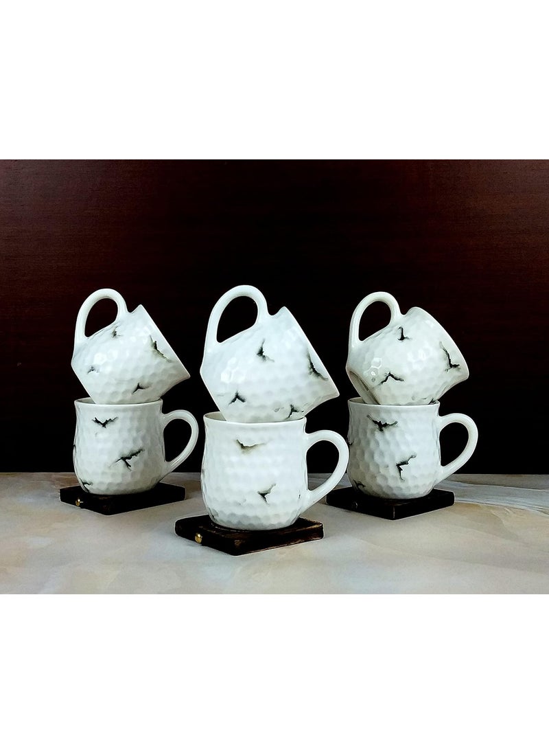 MOODY PANDA MOODY PANDA Golf Ball Series Cup Set of 6 Cups Set Tea Cups Ceramic Cups 150 ml Made in India Colorful Cups Coffee Cups Kullad Cups with Handle  - Image 1