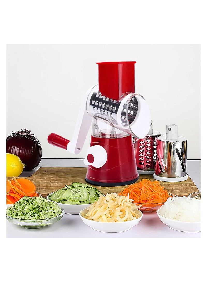 Rotary Cheese Grater Kitchen Mandoline Vegetables Drum Slicer Cheese Shredder with Rubber Suction Base, 3 Stainless Drum Blades Included, Easy to Use and Clean  - Image 1