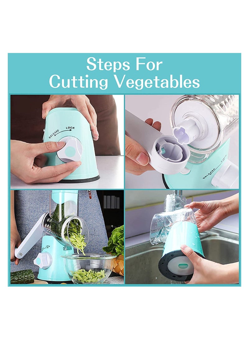 Rotary Cheese Grater Kitchen Mandoline Vegetables Drum Slicer Cheese Shredder with Rubber Suction Base, 3 Stainless Drum Blades Included, Easy to Use and Clean  - Image 5