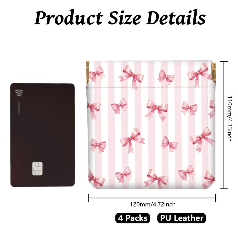 Peacoblue 4Pcs Small Leather Squeeze Coin Purse for Women-Cute Pink Bow Pattern Waterproof & Durable Snap Closure Change Pouch Mini Money Wallet Bag for Adult Teen Girls Best Gift - Image 2