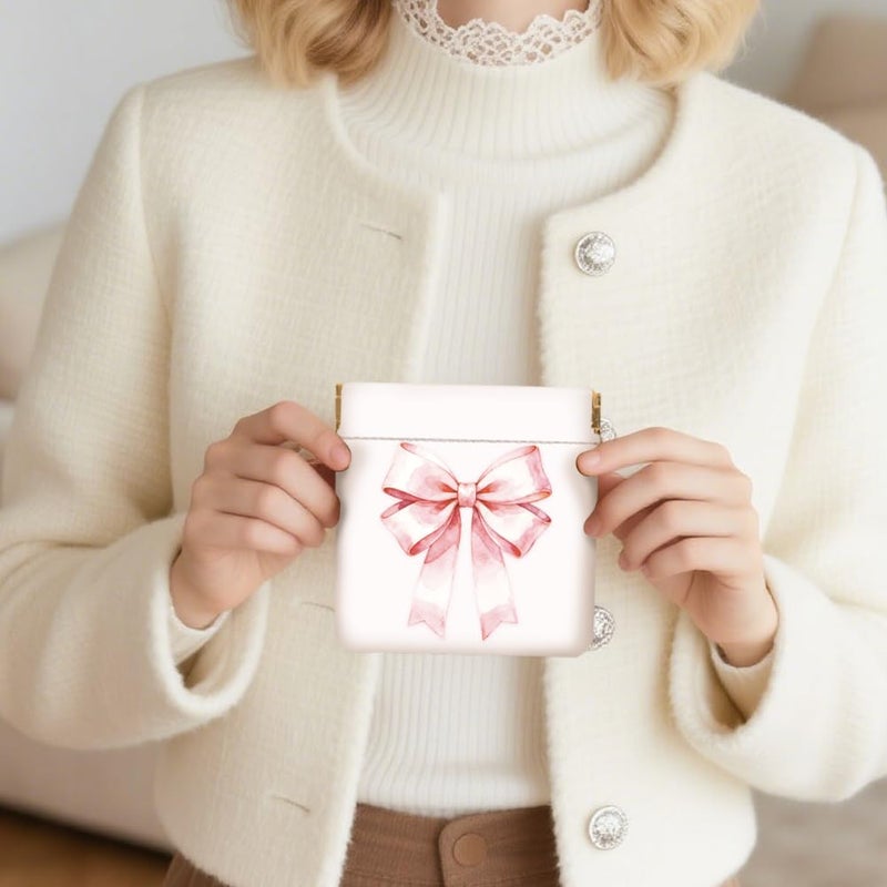 Peacoblue 4Pcs Small Leather Squeeze Coin Purse for Women-Cute Pink Bow Pattern Waterproof & Durable Snap Closure Change Pouch Mini Money Wallet Bag for Adult Teen Girls Best Gift - Image 5