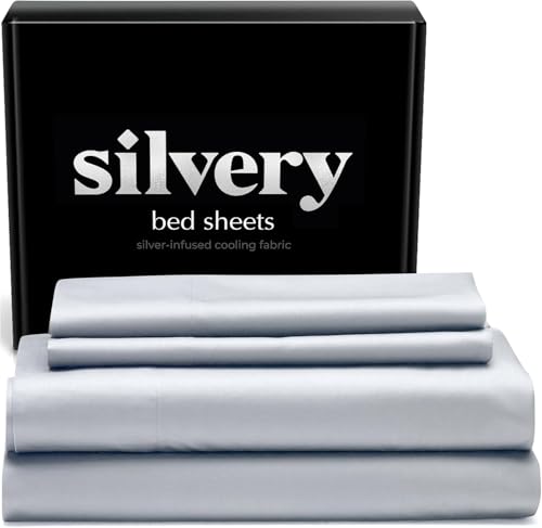Silvery Silver Infused Bed Sheets Set - Award-Winning Self-Cooling Fabric with Self-Cleaning Silvery Technology™ That Stays Fresh 3X Longer for Hygienic Sleep (Gray, Split King) - Image 1