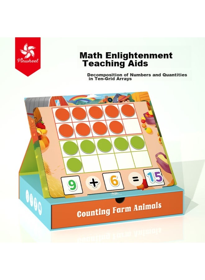 Pinwheel Ten-grid Array Math Teaching Aid, Magnetic Early Childhood Education Number Sense Enlightenment, Addition And Subtraction Tool, Farm Counting Game - Image 1