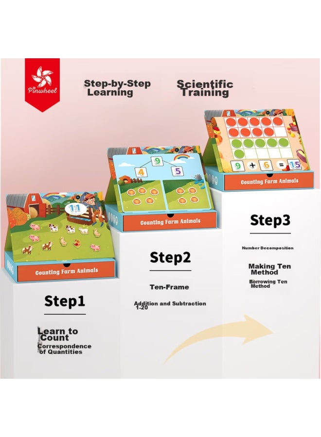 Pinwheel Ten-grid Array Math Teaching Aid, Magnetic Early Childhood Education Number Sense Enlightenment, Addition And Subtraction Tool, Farm Counting Game - Image 2