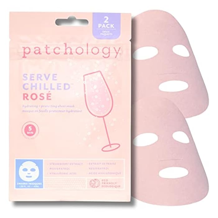 Patchology Serve Chilled Rosé Facial Sheet Mask - Hydrating & Soothing Face Mask with Hyaluronic Acid for Glowing Skin, Rosé Scented Skin Care Treatment, Self-Care Spa Experience at Home - 2 Pairs - Image 1