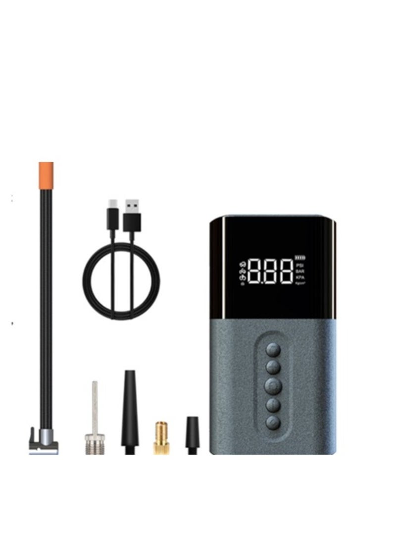 Portable Air Compressor, 4 Working Modes - Car/Bike/Motorcycle/Ball, 4 Nozzles, 6000 mAh Power Bank Capacity, LCD Display, Black