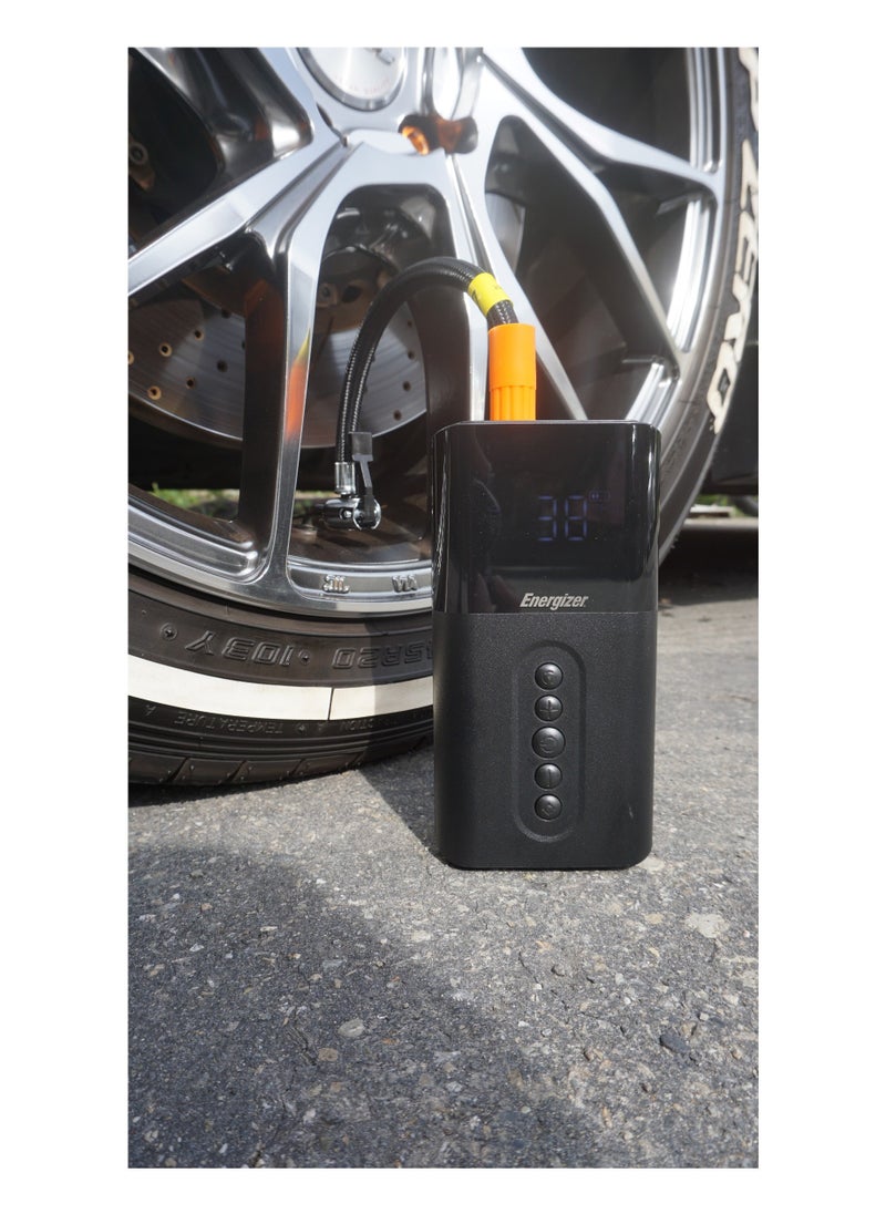 Portable Air Compressor, 4 Working Modes - Car/Bike/Motorcycle/Ball, 4 Nozzles, 6000 mAh Power Bank Capacity, LCD Display, Black