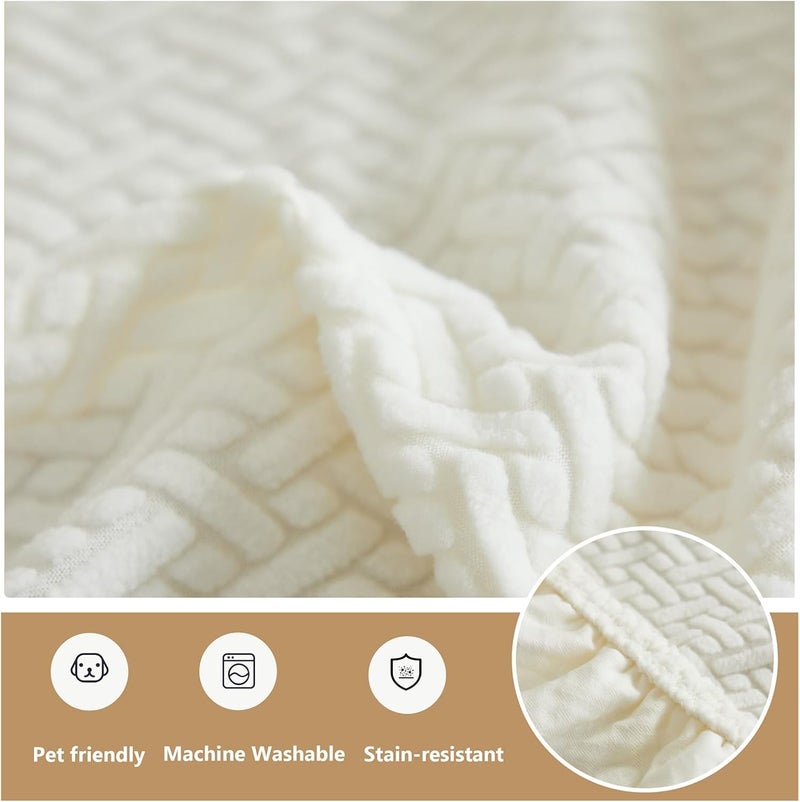 Yoovat Couch Cushion Covers for Sofa Couch Covers Wear-Resistant Universal Sofa Cover Stretch for Sectional Slipcovers (Texture-Cream White,Headrest Cover) - Image 5