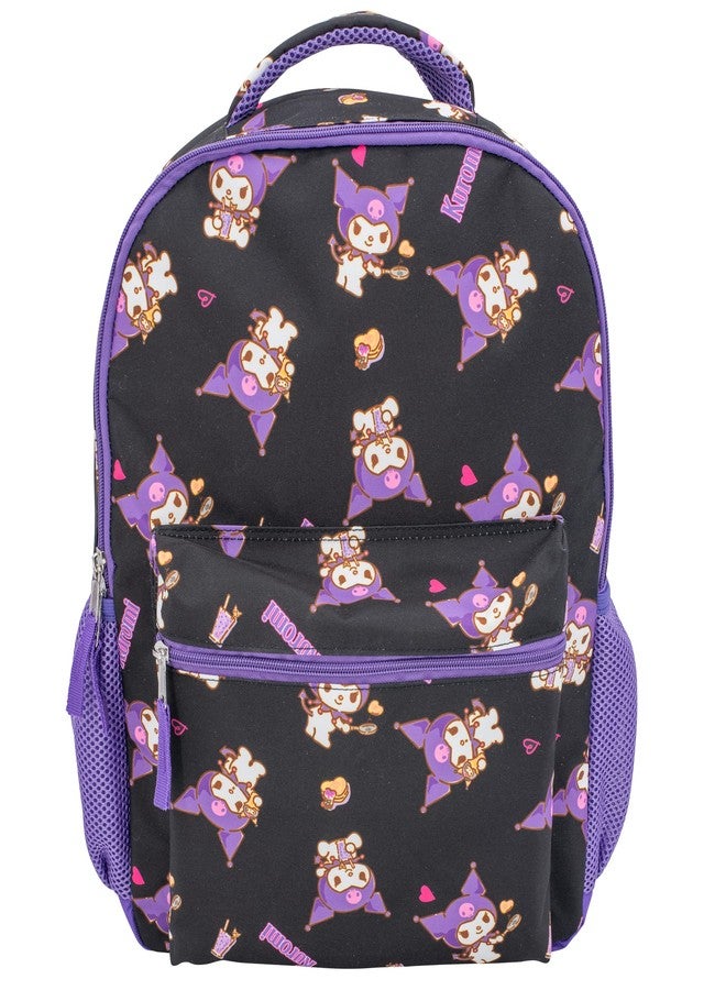Accessory Innovations AI ACCESSORY INNOVATIONS Hello Kitty 16â€ Backpack With Front Pocket for Girls, Allover Print Bookbag featuring Kuromi, Black, Black, Standard, Character - Image 1