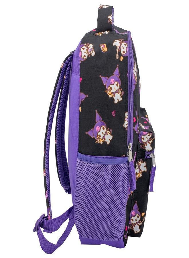 Accessory Innovations AI ACCESSORY INNOVATIONS Hello Kitty 16â€ Backpack With Front Pocket for Girls, Allover Print Bookbag featuring Kuromi, Black, Black, Standard, Character - Image 4