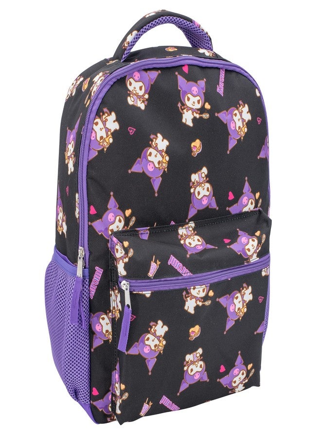 Accessory Innovations AI ACCESSORY INNOVATIONS Hello Kitty 16â€ Backpack With Front Pocket for Girls, Allover Print Bookbag featuring Kuromi, Black, Black, Standard, Character - Image 2