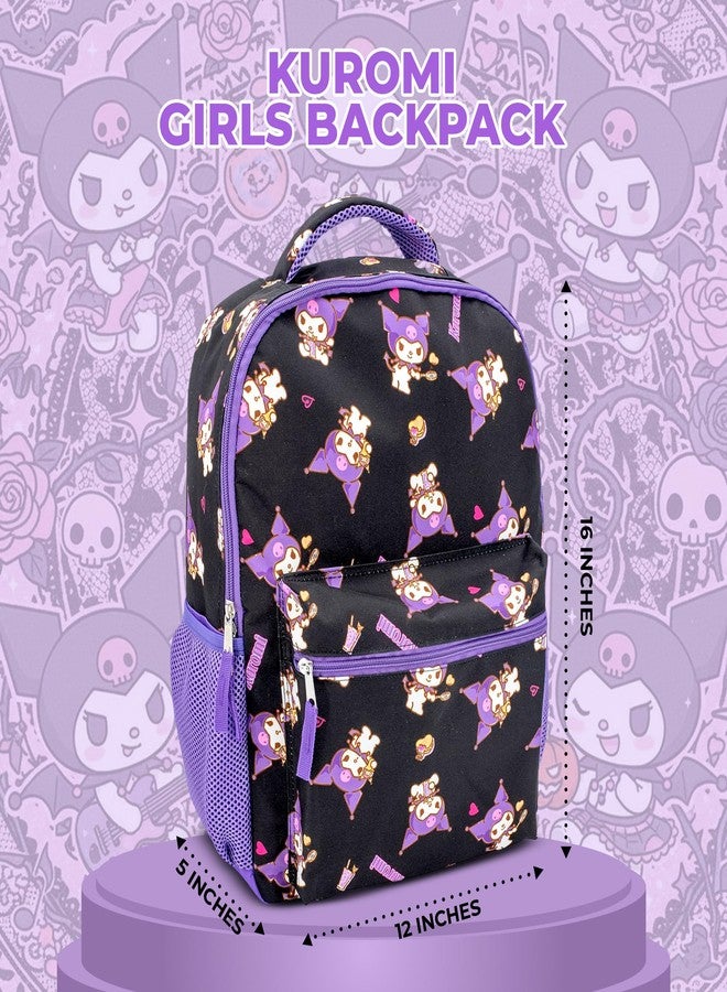 Accessory Innovations AI ACCESSORY INNOVATIONS Hello Kitty 16â€ Backpack With Front Pocket for Girls, Allover Print Bookbag featuring Kuromi, Black, Black, Standard, Character - Image 3