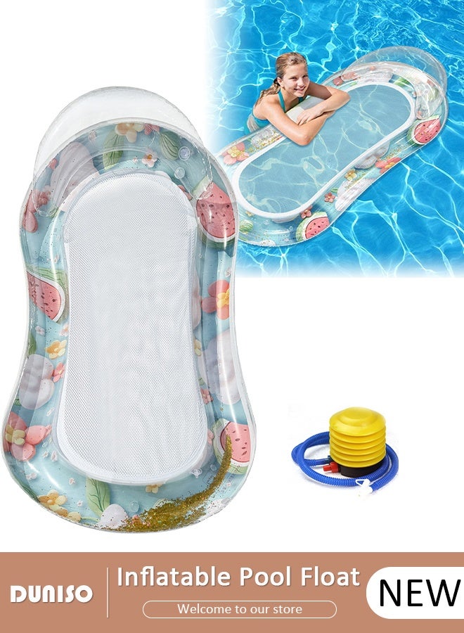 DUNISO طوف قابل للنفخ مع لؤلؤات ونقوش فواكه، صف من العوامات القابلة للنفخ للسباحة للبالغين، طوفات، كراسي عائمة، طوفات مائية، سرير قابل للنفخ، عوامات صيفية، للتشمس، الشاطئ، البحيرة والحفلات. - Image 1