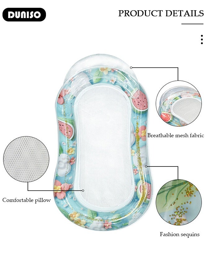DUNISO طوف قابل للنفخ مع لؤلؤات ونقوش فواكه، صف من العوامات القابلة للنفخ للسباحة للبالغين، طوفات، كراسي عائمة، طوفات مائية، سرير قابل للنفخ، عوامات صيفية، للتشمس، الشاطئ، البحيرة والحفلات. - Image 4