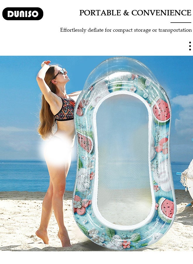 DUNISO طوف قابل للنفخ مع لؤلؤات ونقوش فواكه، صف من العوامات القابلة للنفخ للسباحة للبالغين، طوفات، كراسي عائمة، طوفات مائية، سرير قابل للنفخ، عوامات صيفية، للتشمس، الشاطئ، البحيرة والحفلات. - Image 3