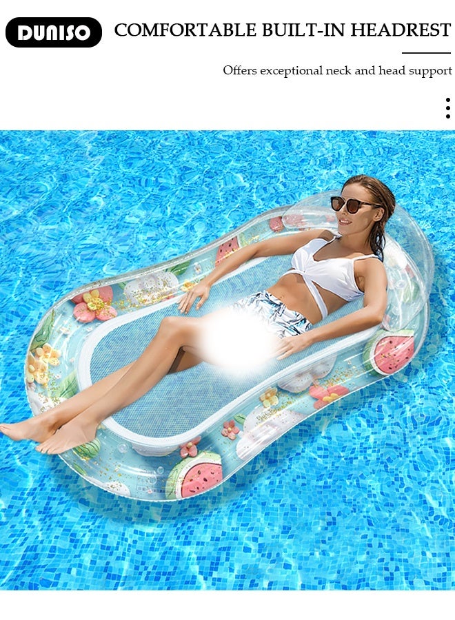 DUNISO طوف قابل للنفخ مع لؤلؤات ونقوش فواكه، صف من العوامات القابلة للنفخ للسباحة للبالغين، طوفات، كراسي عائمة، طوفات مائية، سرير قابل للنفخ، عوامات صيفية، للتشمس، الشاطئ، البحيرة والحفلات. - Image 5