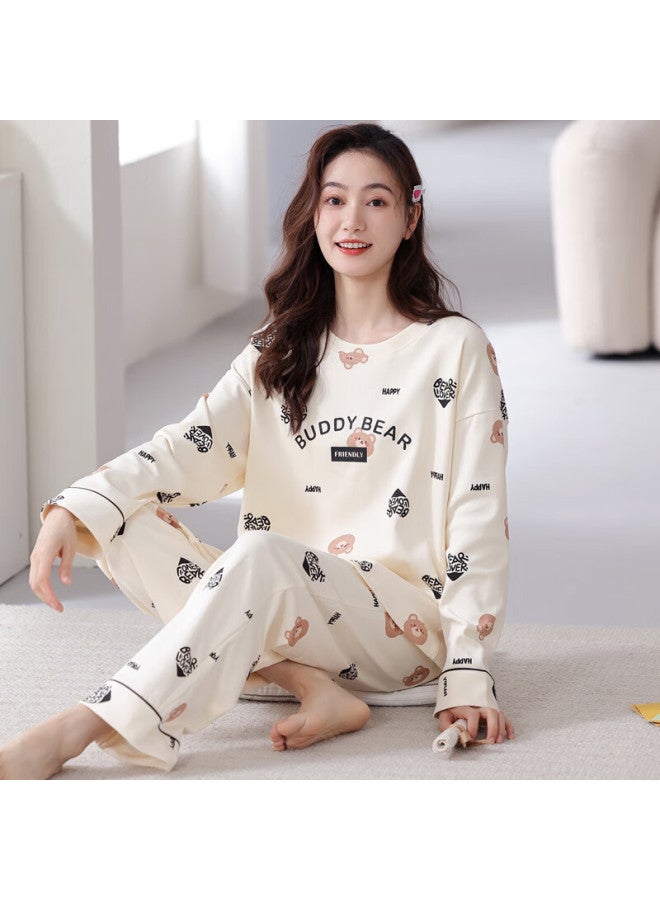 LANG SHA Langsha Pure Cotton Pajamas For Women, Spring And Autumn Long-sleeve And Long Pants Set, Wearable Outside, Cute Pure Cotton With Chest Pads, Women's Loungewear - Image 5