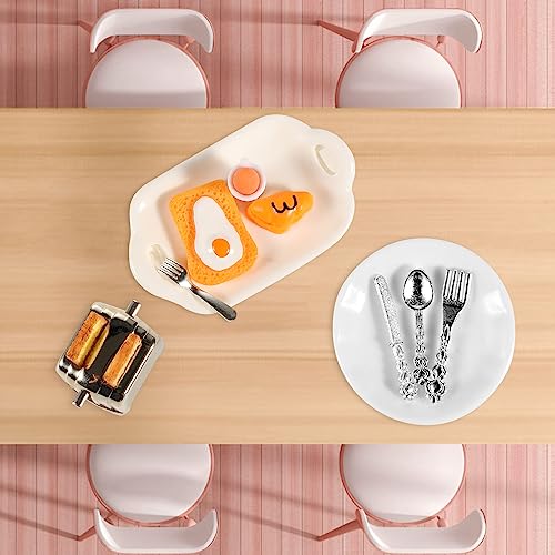 simarro Miniature Dollhouse Breakfast Accessories 46 Pcs 112 Scale Mini Toast Machine Bread Milk Eggs Cups Fruits Plates Fork Spoons Drink for Dollhouse Kitchen Scene and Cake Topper Decor - Image 5
