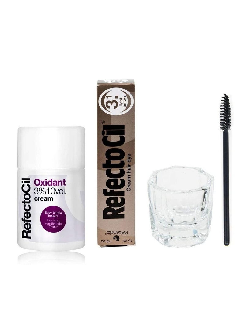 Refectocil Kit Light Brown Cream Hair Dye With Crème Oxidant 3 Pure with Mixing Dish and Mascara Brush