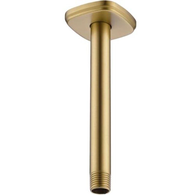 Shower Arm with Large Flange 8 Inch Straight Rainfall Shower Head Ceiling Mount Arm, Male to Male NPT 1/2 Inch, Round, Brushed Gold - Image 1