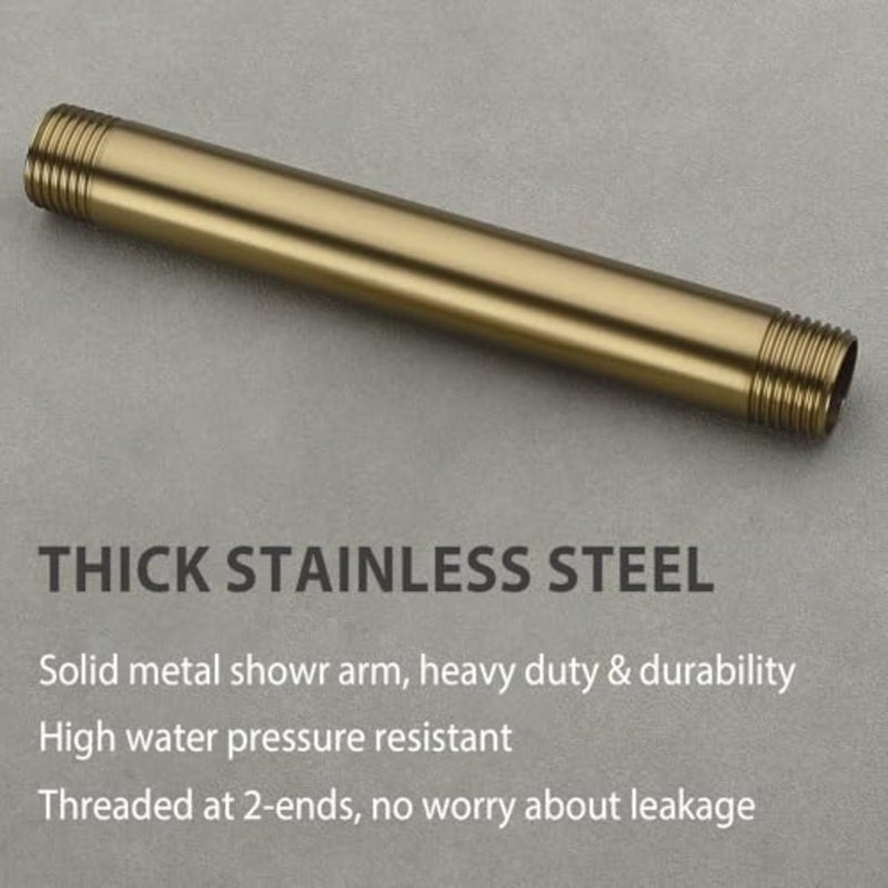 Shower Arm with Large Flange 8 Inch Straight Rainfall Shower Head Ceiling Mount Arm, Male to Male NPT 1/2 Inch, Round, Brushed Gold - Image 4