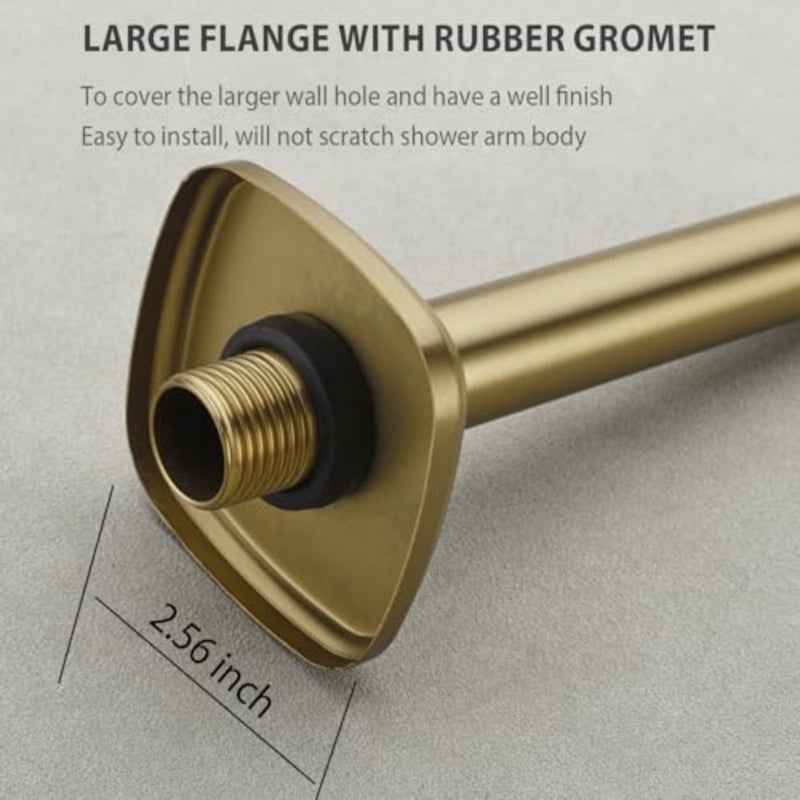 Shower Arm with Large Flange 8 Inch Straight Rainfall Shower Head Ceiling Mount Arm, Male to Male NPT 1/2 Inch, Round, Brushed Gold - Image 5