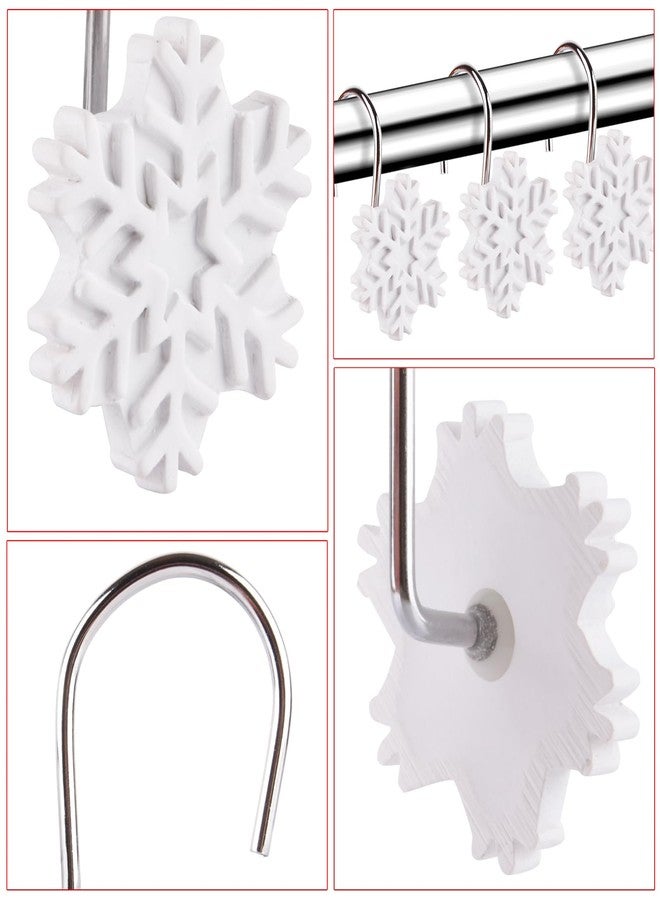 EVOOKA Snowflake Shower Curtain Hooks Rings,12pcs Christmas Snowflake Shower Curtain Hooks Winter Bathroom Decoration for Christmas,Bathroom, Bedroom and Living Room (White) - Image 4
