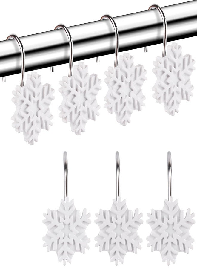 EVOOKA Snowflake Shower Curtain Hooks Rings,12pcs Christmas Snowflake Shower Curtain Hooks Winter Bathroom Decoration for Christmas,Bathroom, Bedroom and Living Room (White) - Image 1