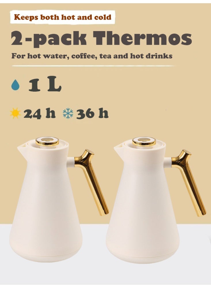 PHISMA 2-Piece Coffee And Tea Vacuum Flask White/Gold1 Liter - Image 1