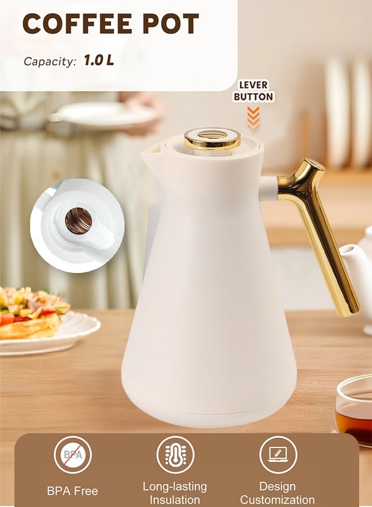 PHISMA 2-Piece Coffee And Tea Vacuum Flask White/Gold1 Liter - Image 4