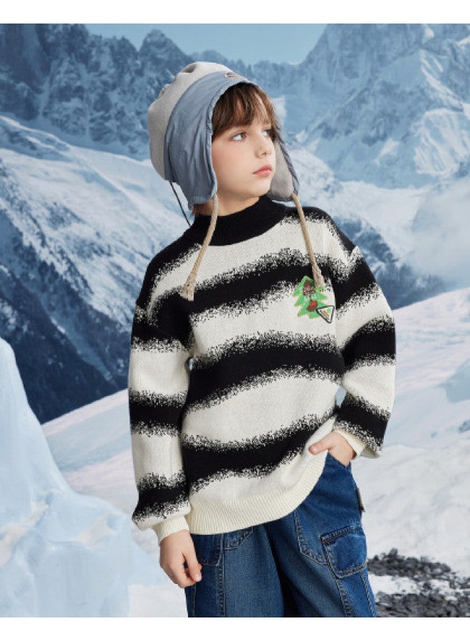 MQD Spring/autumn Boys' School Style Casual Striped Half-zip Sweater - Image 1