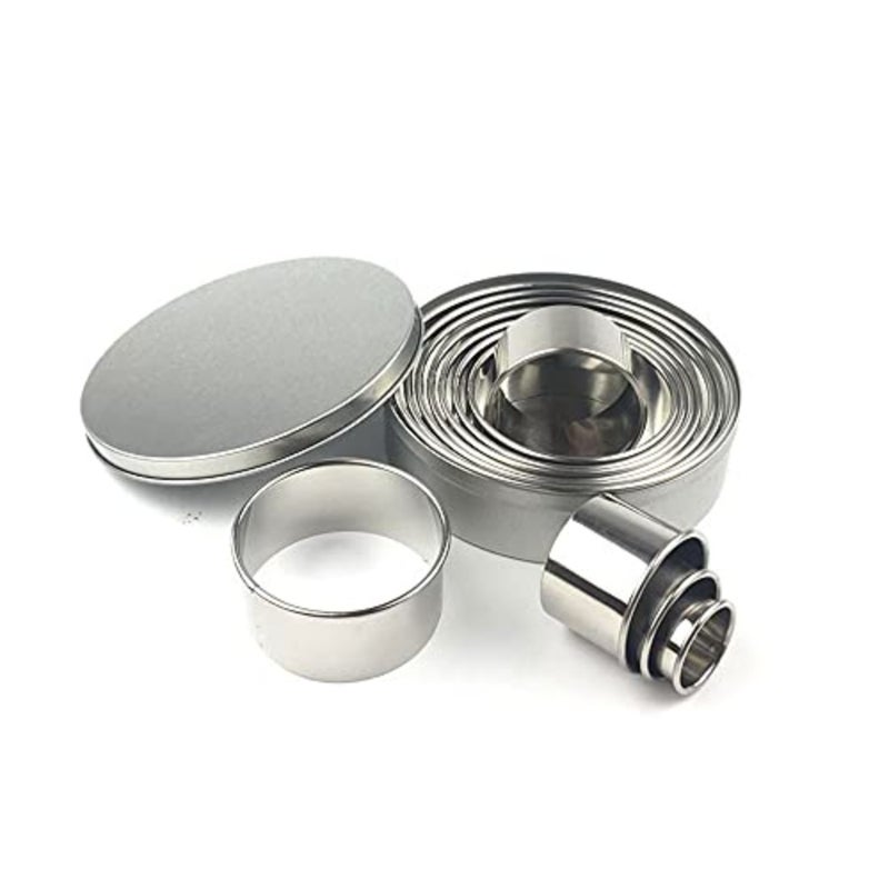 12 Pieces Round Biscuit Cutters Set, Height 2.8cm Sturdy Stainless Steel Circle Round Cookie Cutters in Graduated Sizes Shape Molds for Pastries Doughs Doughnuts Ring Molds Silver - Image 1