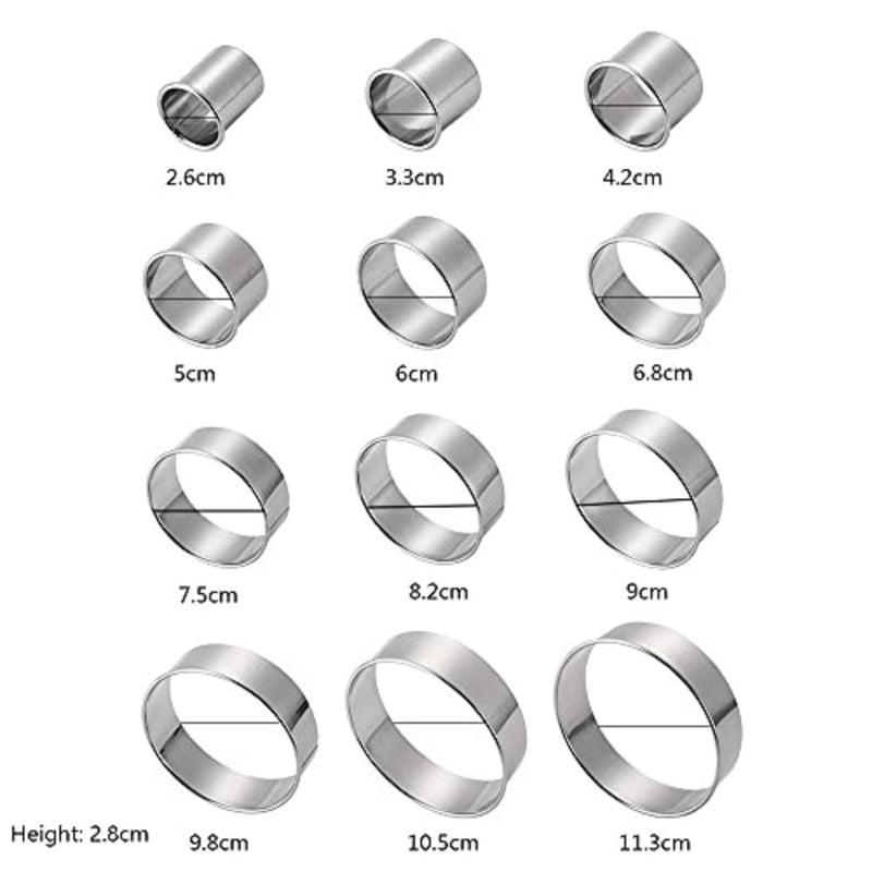 12 Pieces Round Biscuit Cutters Set, Height 2.8cm Sturdy Stainless Steel Circle Round Cookie Cutters in Graduated Sizes Shape Molds for Pastries Doughs Doughnuts Ring Molds Silver - Image 3